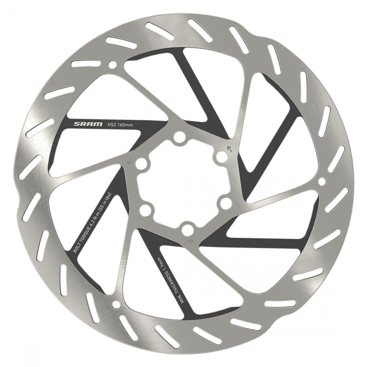 BRAKE PART SRAM DISC ROTOR 160 HS2 6B ROUNDED w/STL BOLTS SL/BK