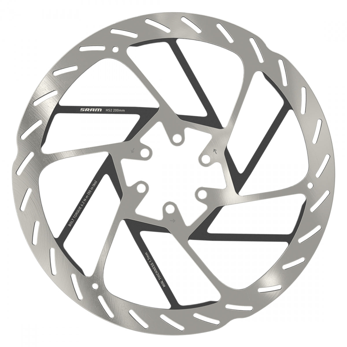 BRAKE PART SRAM DISC ROTOR 200 HS2 6B ROUNDED w/STL BOLTS SL/BK