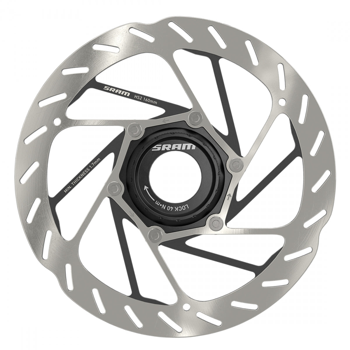 BRAKE PART SRAM DISC ROTOR 160 HS2 CL ROUNDED w/LOCKRING SL/BK