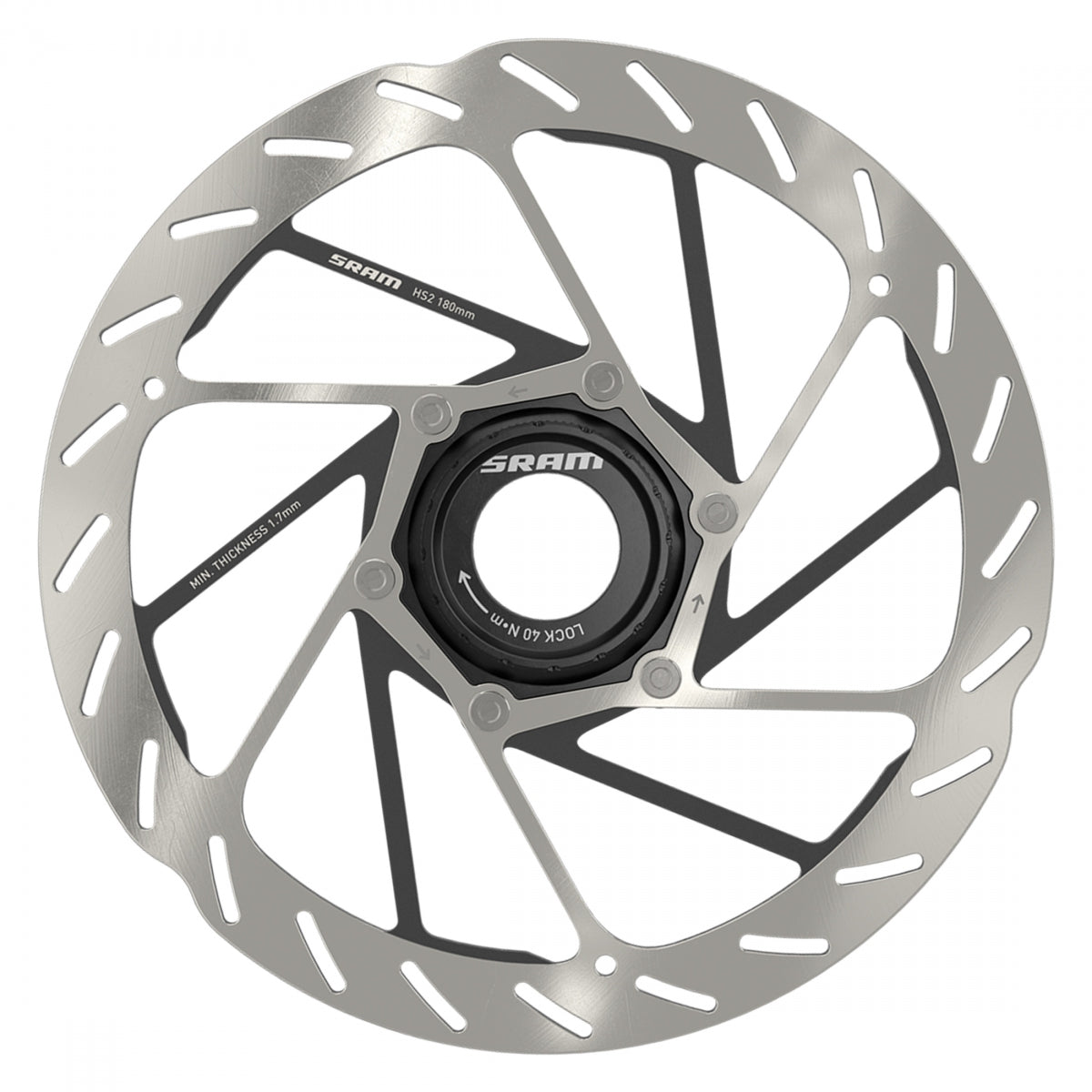 BRAKE PART SRAM DISC ROTOR 180 HS2 CL ROUNDED w/LOCKRING SL/BK