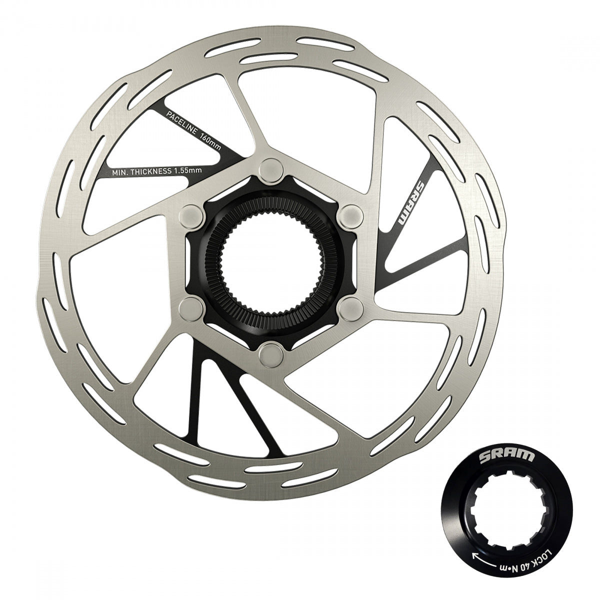 BRAKE PART SRAM DISC ROTOR 140 PACELINECL ROUNDED w/LOCK RING SL/BK