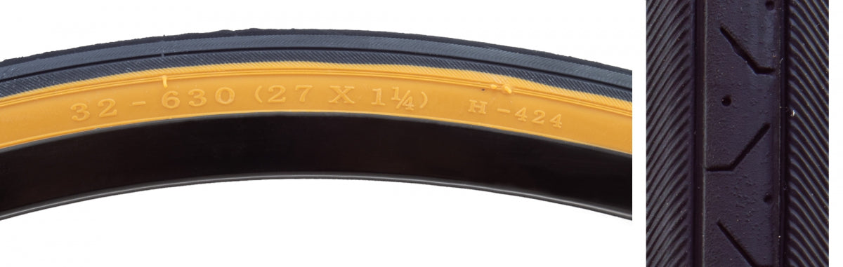 TIRE SUNLT UTILIT 27x1-1/4 BK/GW RD RAISED CTR H424 75psi WIRE