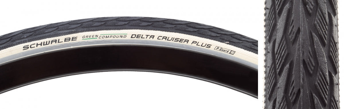 TIRE SWB DELTA CRUISER PLUS 26x1-3/8 TWIN SKIN P-GUARD BK/WH/REF E50 WIRE