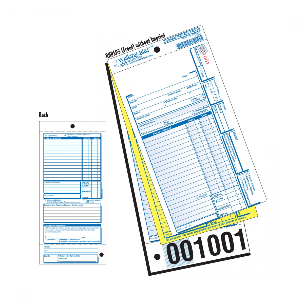 FORM WB STD BIK REPAIR wSERV SPANISH FUL/CLAIM PKof250