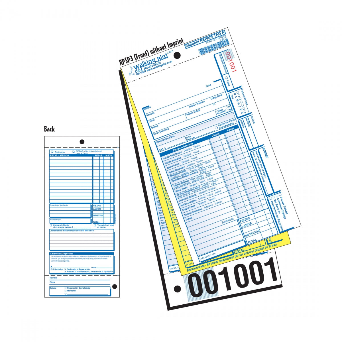 FORM WB STD BIK REPAIR noSERV SPANISH FUL/CLAIM PKof250