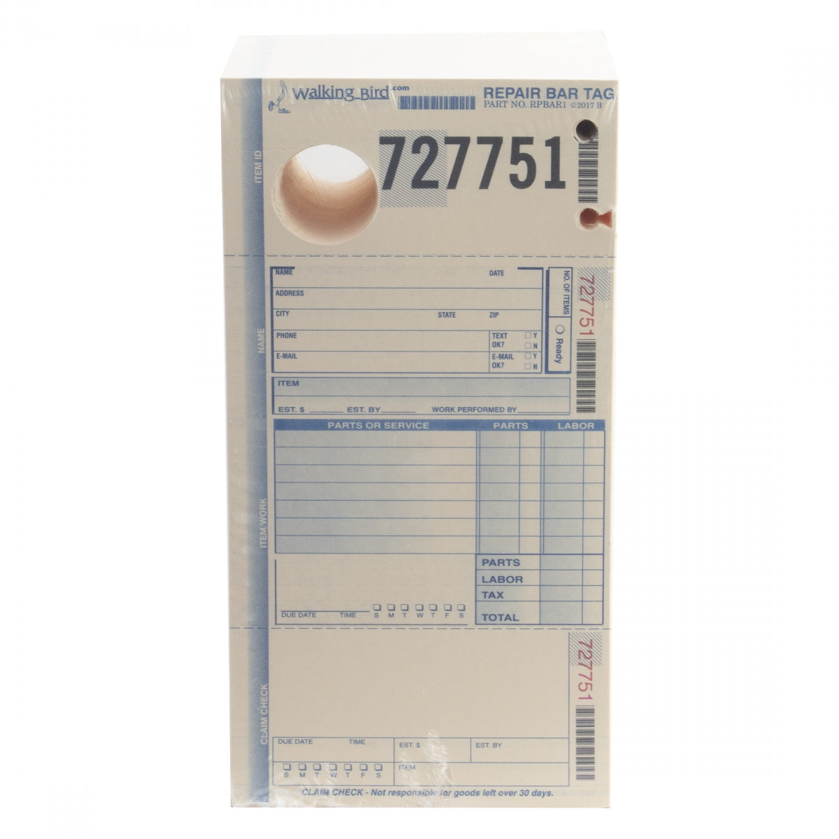 FORM WB REPAIR BAR TAG PKof250