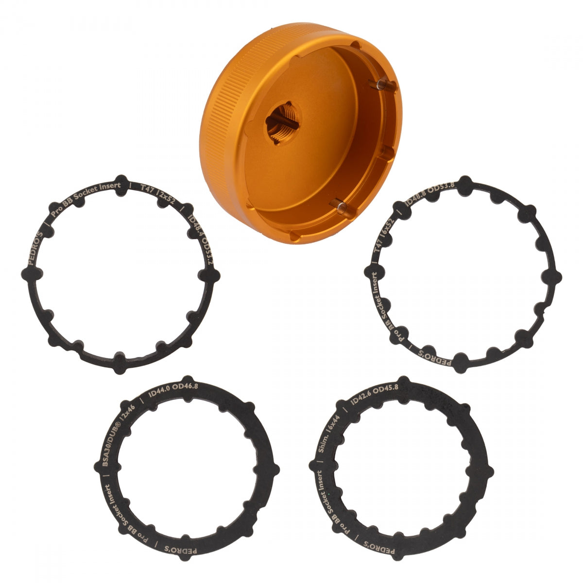 TOOL BB PEDROS PRO SOCKET CUP SET 5pc w/SOCKET CUP/INSERT SHI-16x44/BSA30/FOR DUB-12x46/T47-16x52/12x52