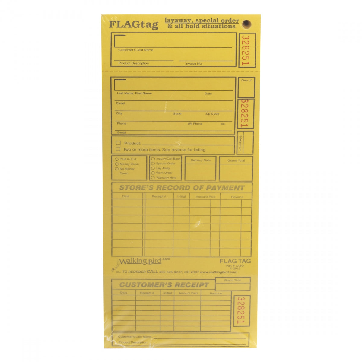 FORM WB LAY-AWAY SPEC ORDER TAG PKof250