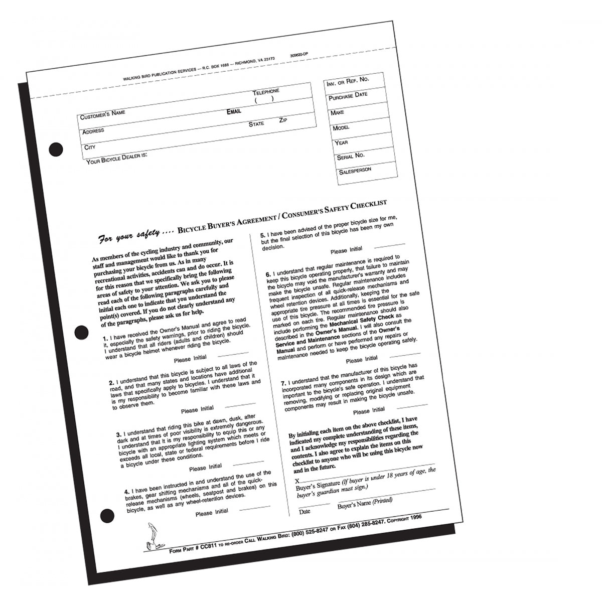 FORM WB BIKE BUYER AGREEMENT PKof100