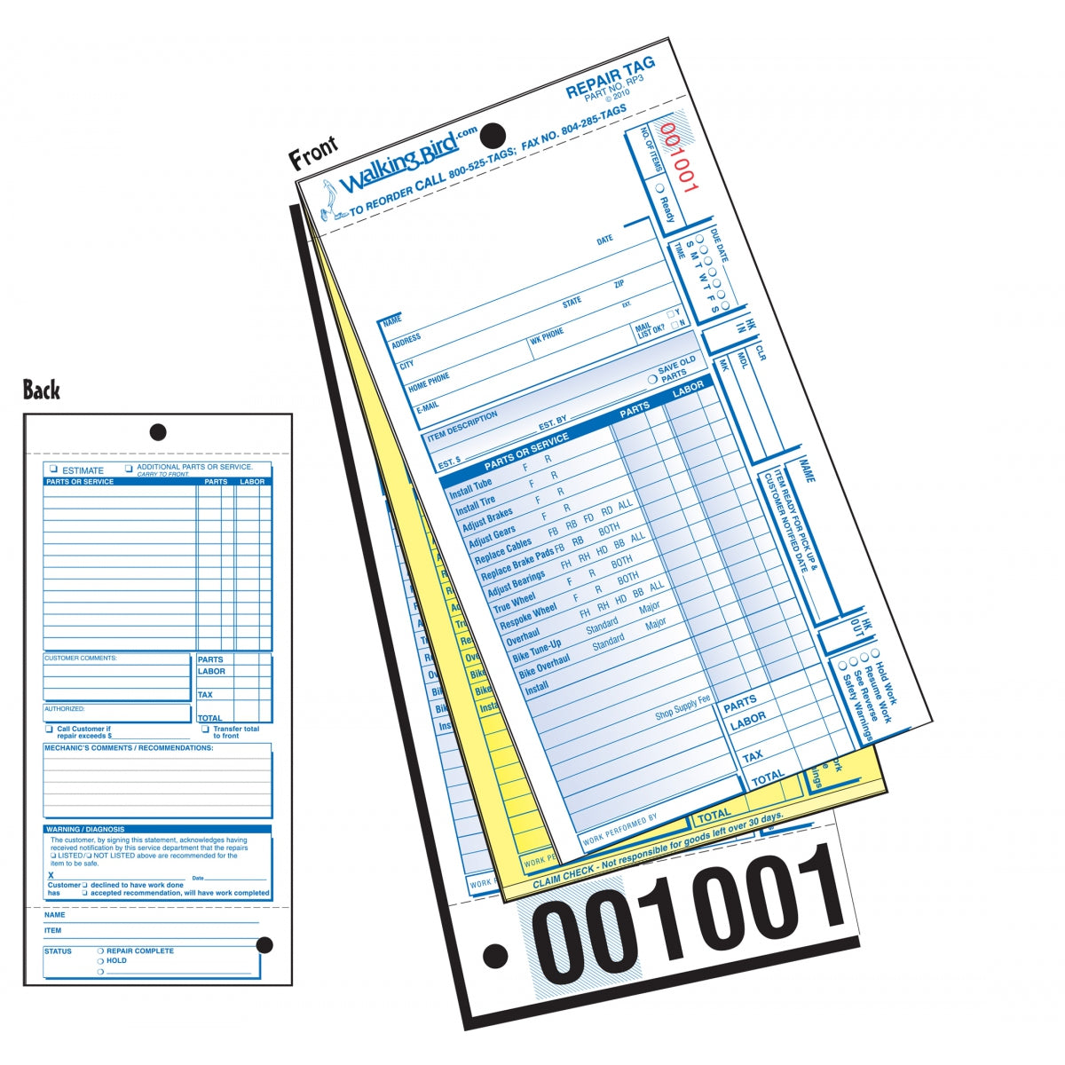 FORM WB STD BIK REPAIR wSERV FUL/CLAIM PKof250