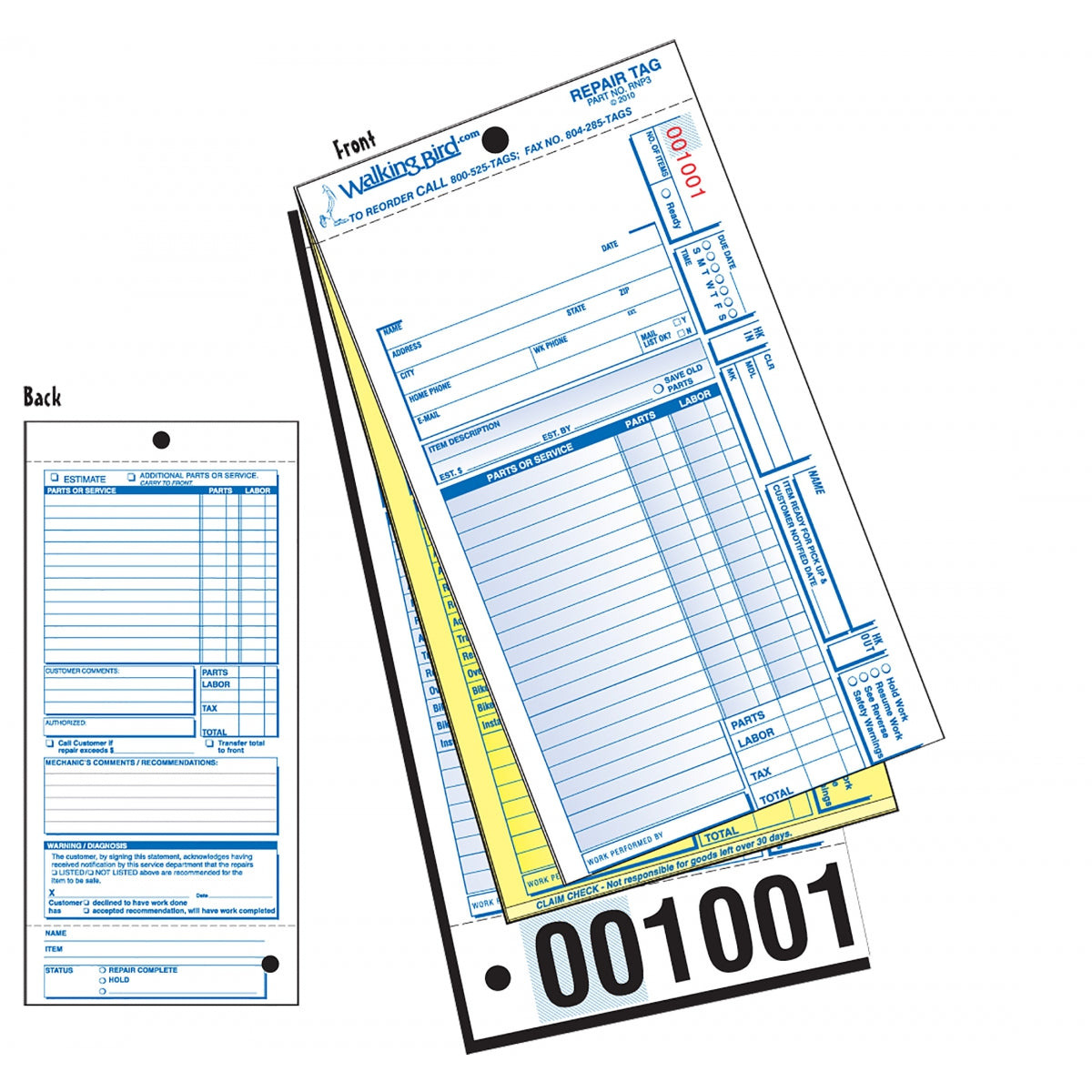 FORM WB STD BIK REPAIR noSERV FUL/CLAIM PKof250