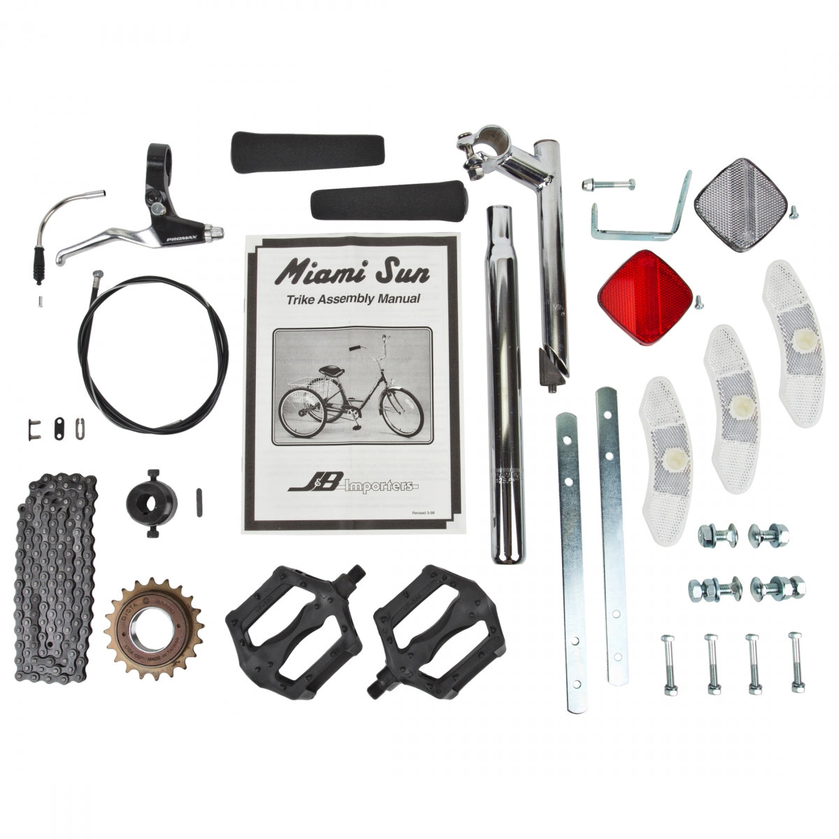 PARTS BOX SUN TRIKE REP FOR STD & DLX w/1in FORK INCLUDES 1in QUILL/LH BRK LVR/CABLEGRIPS/28.6mmSP/PEDS/ CHAIN/FW/FW ADAPTER/SADDLE/BASKET HARDWARE/REF KIT