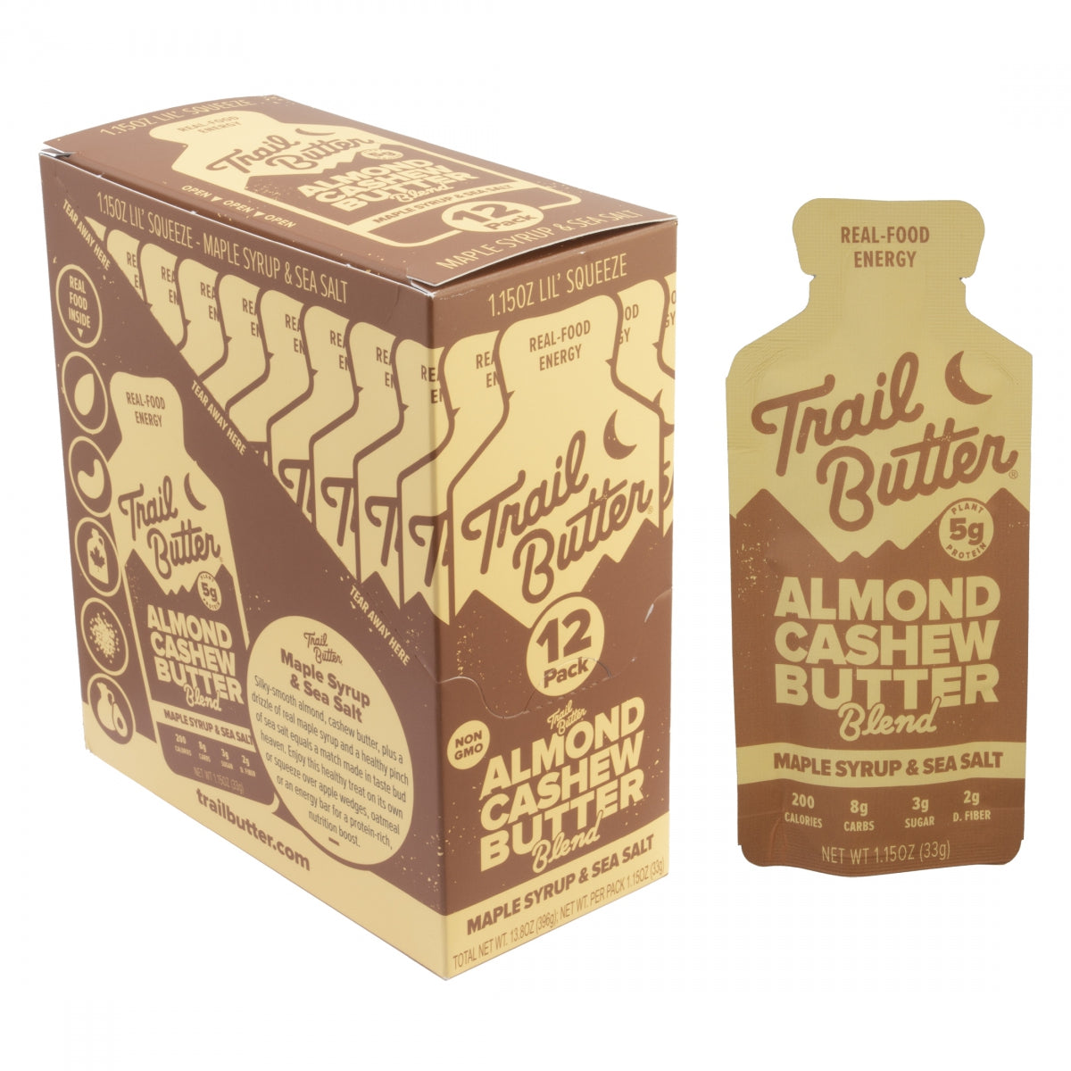 FOOD TRAIL BUTTER GEL MAPLE SYRUP SEA SALT ALMD CASHEW 1.15oz BXof12